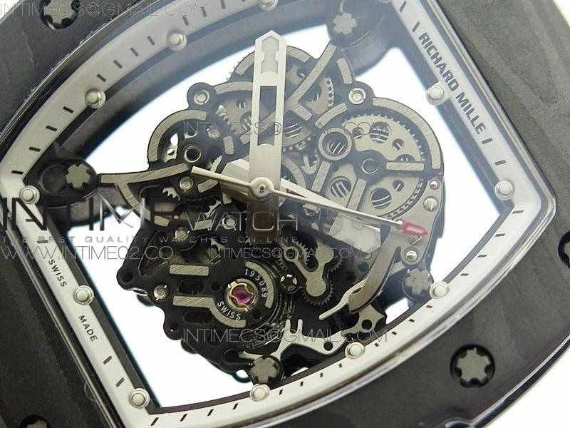 RM055 Ti Case KVF Best Edition Carbon Bezel Skeleton Dial White Crown on White Rubber Strap MIYOTA8215