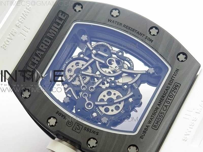 RM055 Ti Case KVF Best Edition Carbon Bezel Skeleton Dial White Crown on White Rubber Strap MIYOTA8215