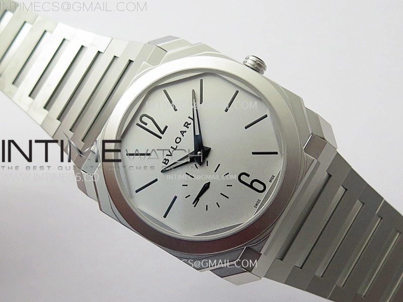 Octo Finissimo Satin-polished steel BVF 1:1 Best Edition Silver Dial on Satin-polished steel Bracelet Asian Micro Rotor Movement