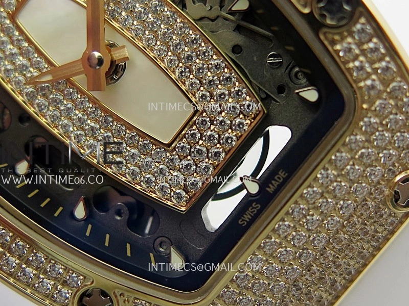 RM07 Paved Snowflake Cut Diamonds RG ZF Best Edition White MOP Diamond Skeleton Dial On White Rubber Strap Asian CRMA2 Clone