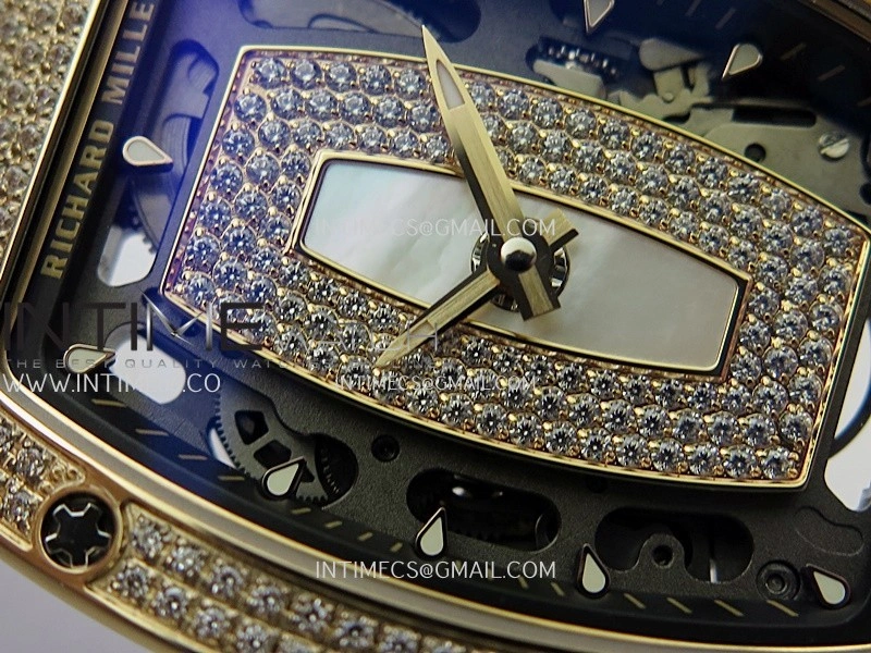 RM07 Paved Snowflake Cut Diamonds RG ZF Best Edition White MOP Diamond Skeleton Dial On White Rubber Strap Asian CRMA2 Clone