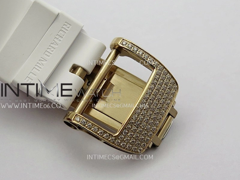 RM07 Paved Snowflake Cut Diamonds RG ZF Best Edition White MOP Diamond Skeleton Dial On White Rubber Strap Asian CRMA2 Clone