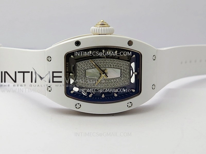 RM07 Real White Ceramic RG ZF Best Edition White MOP Diamond Skeleton Dial On White Rubber Strap Asian CRMA2 Clone