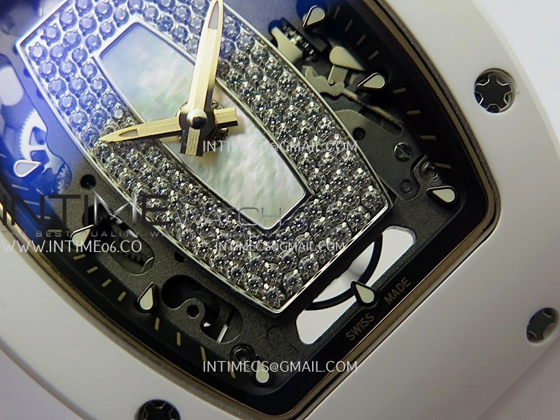 RM07 Real White Ceramic RG ZF Best Edition White MOP Diamond Skeleton Dial On White Rubber Strap Asian CRMA2 Clone