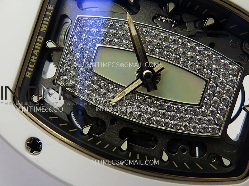 RM07 Real White Ceramic RG ZF Best Edition White MOP Diamond Skeleton Dial On White Rubber Strap Asian CRMA2 Clone