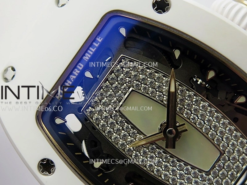 RM07 Real White Ceramic RG ZF Best Edition White MOP Diamond Skeleton Dial On White Rubber Strap Asian CRMA2 Clone