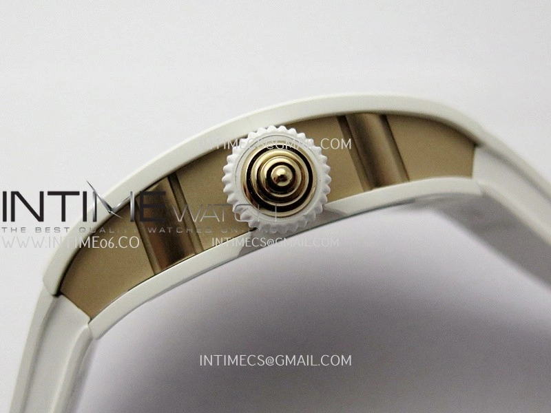 RM07 Real White Ceramic RG ZF Best Edition White MOP Diamond Skeleton Dial On White Rubber Strap Asian CRMA2 Clone