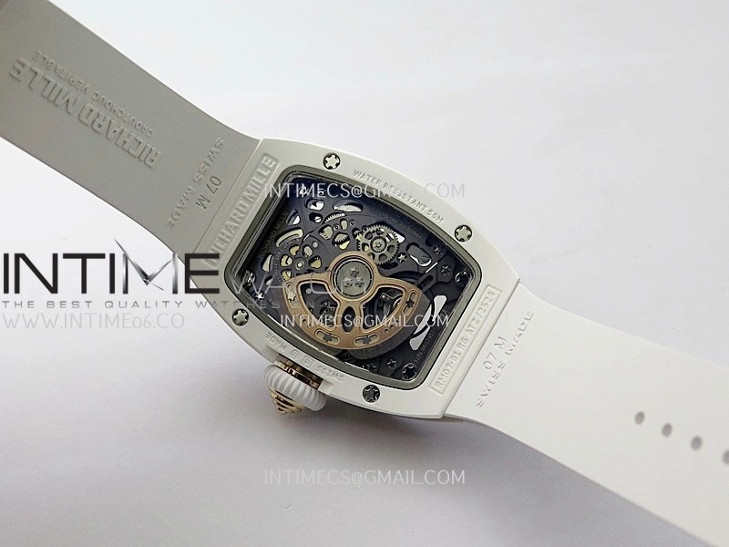 RM07 Real White Ceramic RG ZF Best Edition White MOP Diamond Skeleton Dial On White Rubber Strap Asian CRMA2 Clone