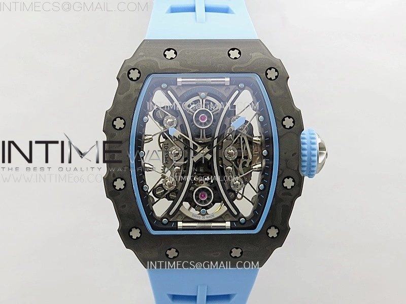 RM053-01 Real Forge Carbon JBF Best Edition Skeleton Dial on Blue Rubber Strap Asian Movement