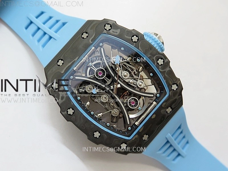 RM053-01 Real Forge Carbon JBF Best Edition Skeleton Dial on Blue Rubber Strap Asian Movement