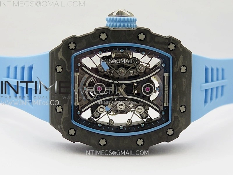 RM053-01 Real Forge Carbon JBF Best Edition Skeleton Dial on Blue Rubber Strap Asian Movement