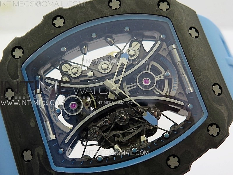 RM053-01 Real Forge Carbon JBF Best Edition Skeleton Dial on Blue Rubber Strap Asian Movement