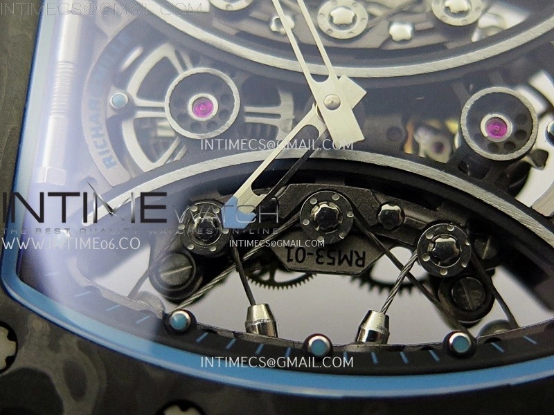 RM053-01 Real Forge Carbon JBF Best Edition Skeleton Dial on Blue Rubber Strap Asian Movement