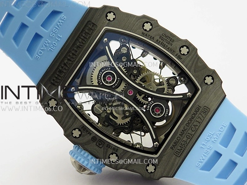 RM053-01 Real Forge Carbon JBF Best Edition Skeleton Dial on Blue Rubber Strap Asian Movement