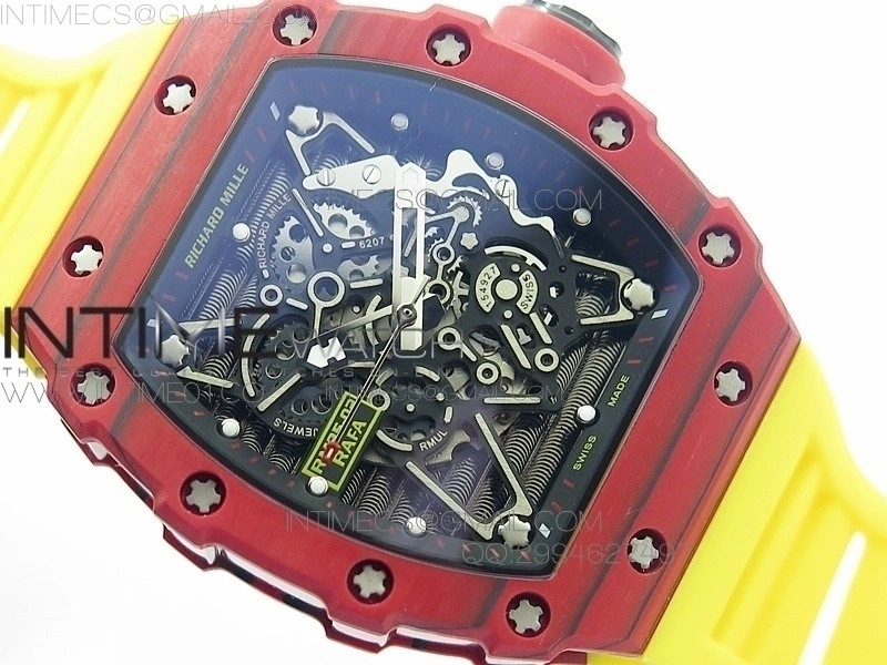 RM 035-2 Red Forged Carbon Black Inner Bezel Skeleton Dial on Yellow Rubber Strap MIYOTA9015
