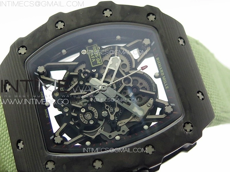 RM035-02 Forged Carbon Case KUF Best Edition White Crown on Green Nylon Strap MIYOTA8215