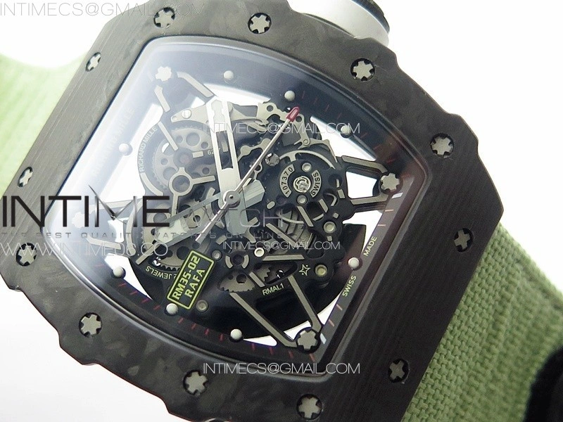 RM035-02 Forged Carbon Case KUF Best Edition White Crown on Green Nylon Strap MIYOTA8215