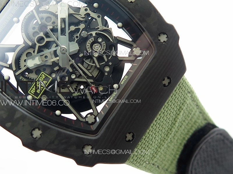 RM035-02 Forged Carbon Case KUF Best Edition White Crown on Green Nylon Strap MIYOTA8215