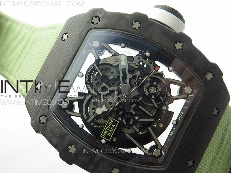 RM035-02 Forged Carbon Case KUF Best Edition White Crown on Green Nylon Strap MIYOTA8215