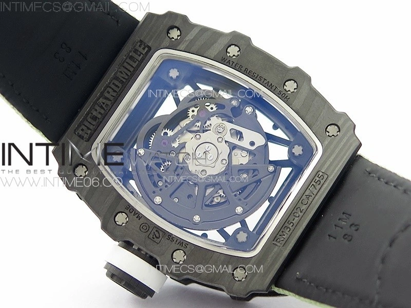 RM035-02 Forged Carbon Case KUF Best Edition White Crown on Green Nylon Strap MIYOTA8215