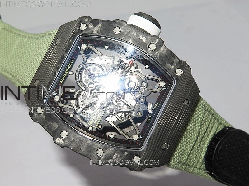 RM035-02 Forged Carbon Case KUF Best Edition White Crown on Green Nylon Strap MIYOTA8215