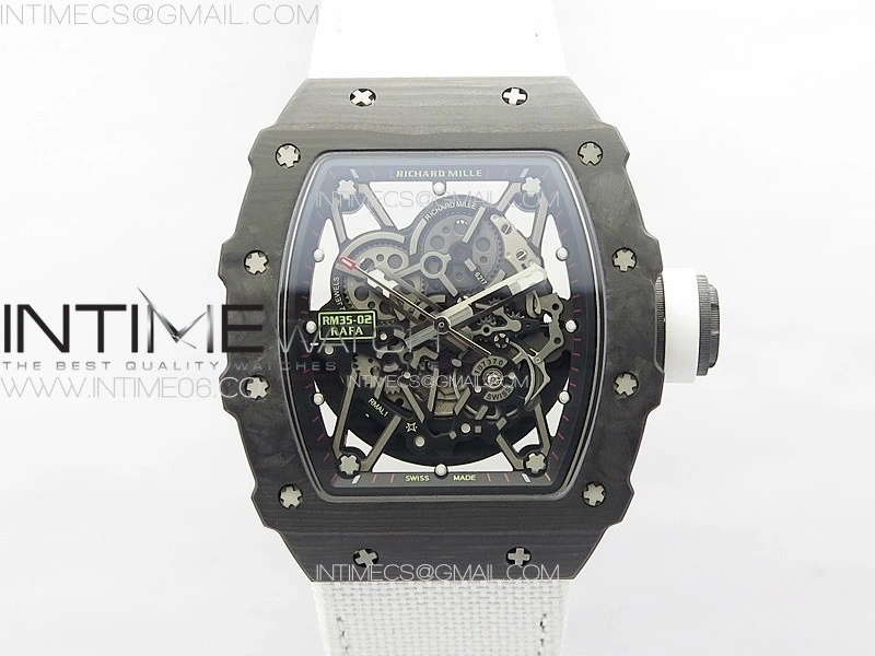 RM035-02 Forged Carbon Case KUF Best Edition White Crown on White Nylon Strap MIYOTA8215