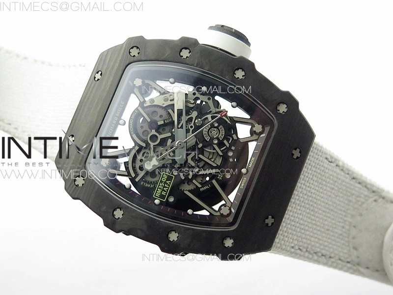 RM035-02 Forged Carbon Case KUF Best Edition White Crown on White Nylon Strap MIYOTA8215