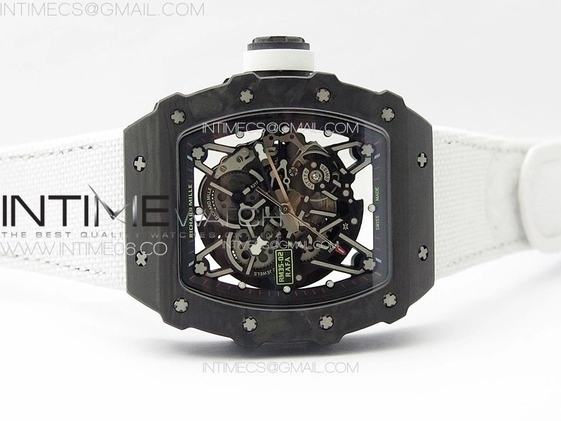 RM035-02 Forged Carbon Case KUF Best Edition White Crown on White Nylon Strap MIYOTA8215