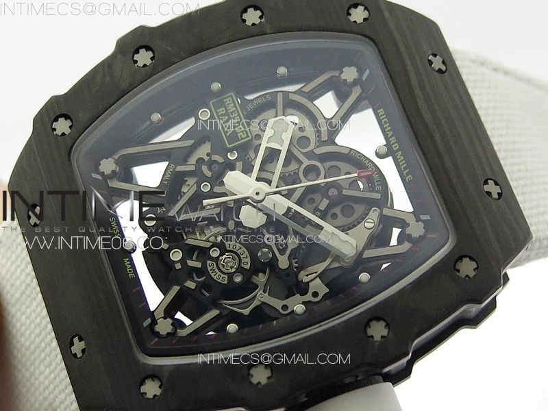 RM035-02 Forged Carbon Case KUF Best Edition White Crown on White Nylon Strap MIYOTA8215
