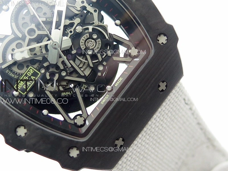 RM035-02 Forged Carbon Case KUF Best Edition White Crown on White Nylon Strap MIYOTA8215