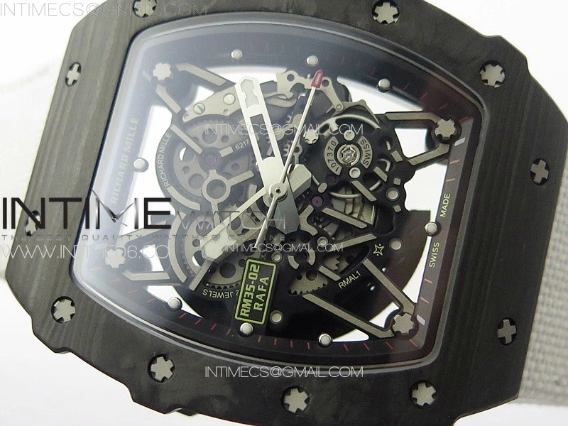 RM035-02 Forged Carbon Case KUF Best Edition White Crown on White Nylon Strap MIYOTA8215