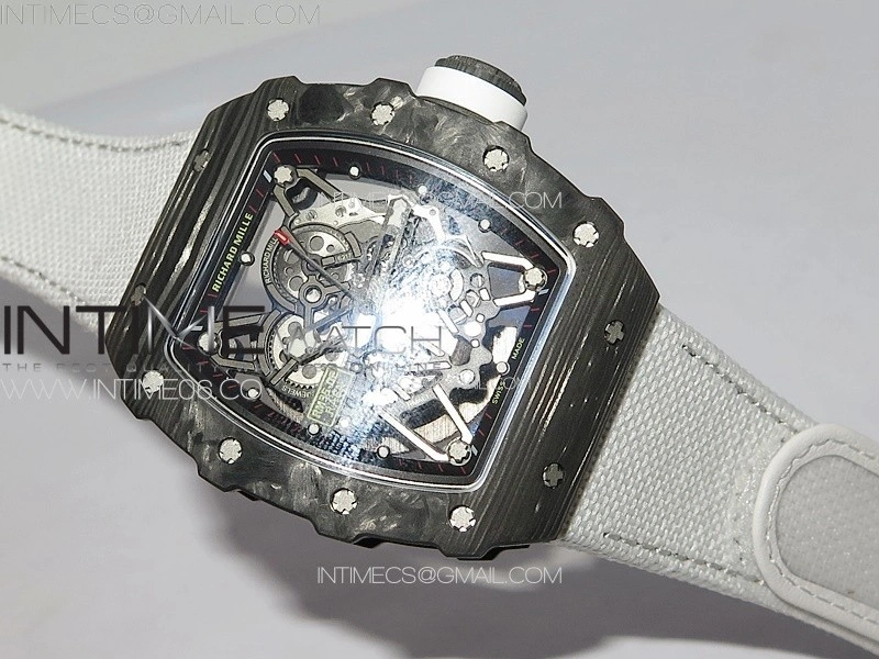 RM035-02 Forged Carbon Case KUF Best Edition White Crown on White Nylon Strap MIYOTA8215