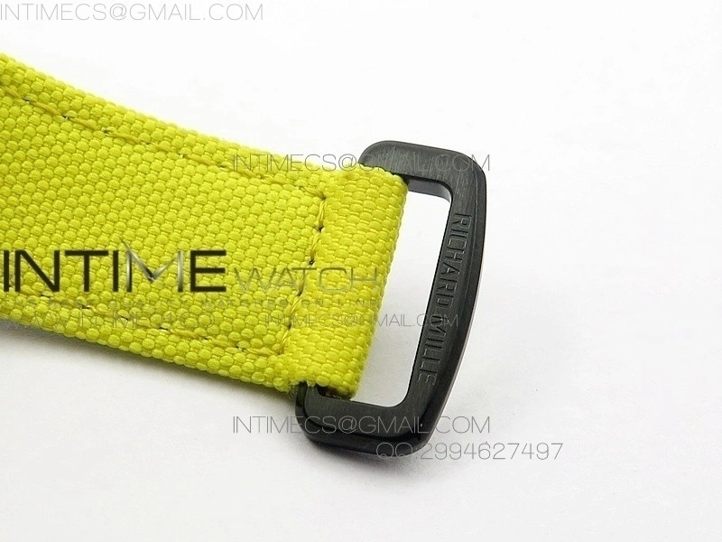 RM 035-2 Red Forged Carbon Yellow Inner Bezel Skeleton Dial on Yellow Nylon Strap MIYOTA9015