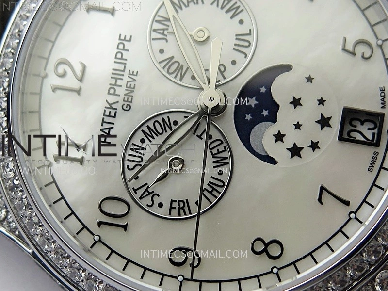 Annual Calendar 4947G Full Paved Diamonds N1F Best Edition White MOP Dial on Green Leather Strap A324