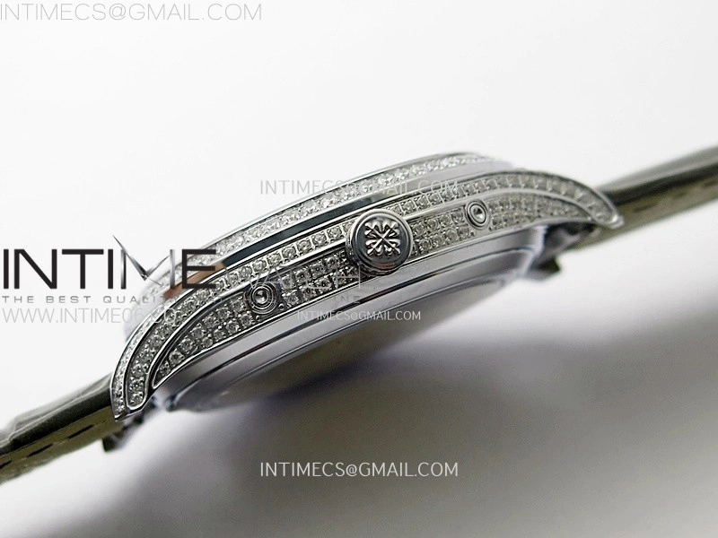 Annual Calendar 4947G Full Paved Diamonds N1F Best Edition White MOP Dial on Green Leather Strap A324