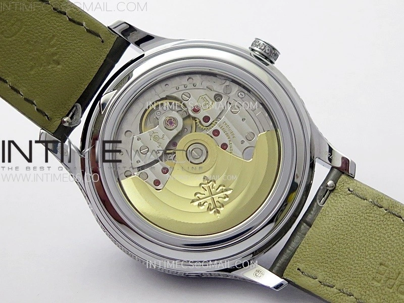 Annual Calendar 4947G Full Paved Diamonds N1F Best Edition White MOP Dial on Green Leather Strap A324