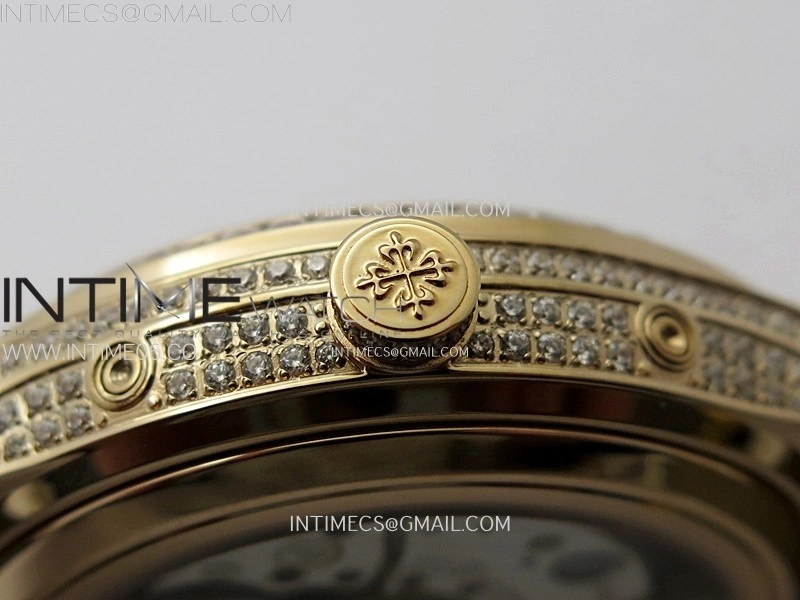 Annual Calendar 4947R Full Paved Diamonds N1F Best Edition White MOP Dial on White Leather Strap A324