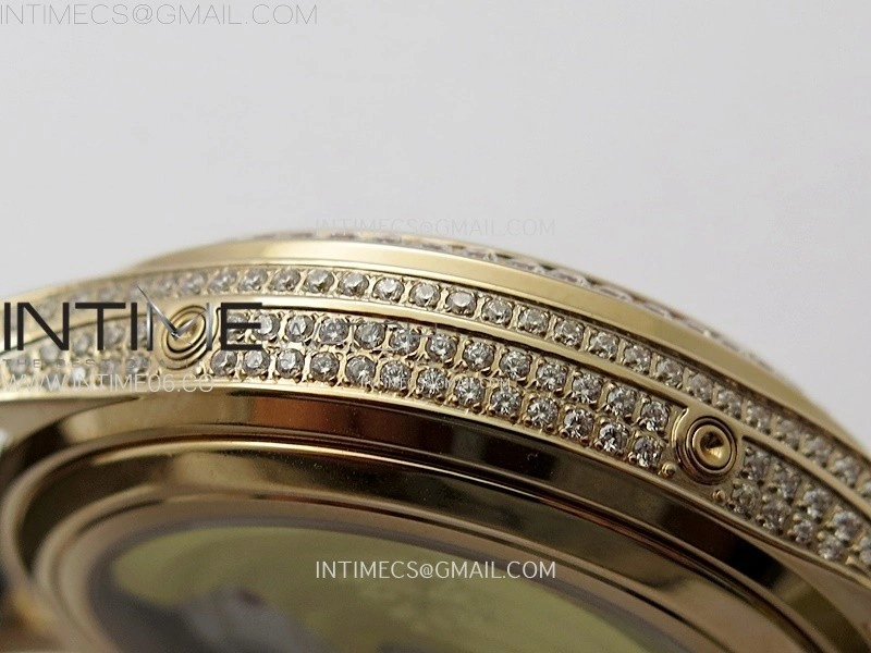 Annual Calendar 4947R Full Paved Diamonds N1F Best Edition White MOP Dial on White Leather Strap A324
