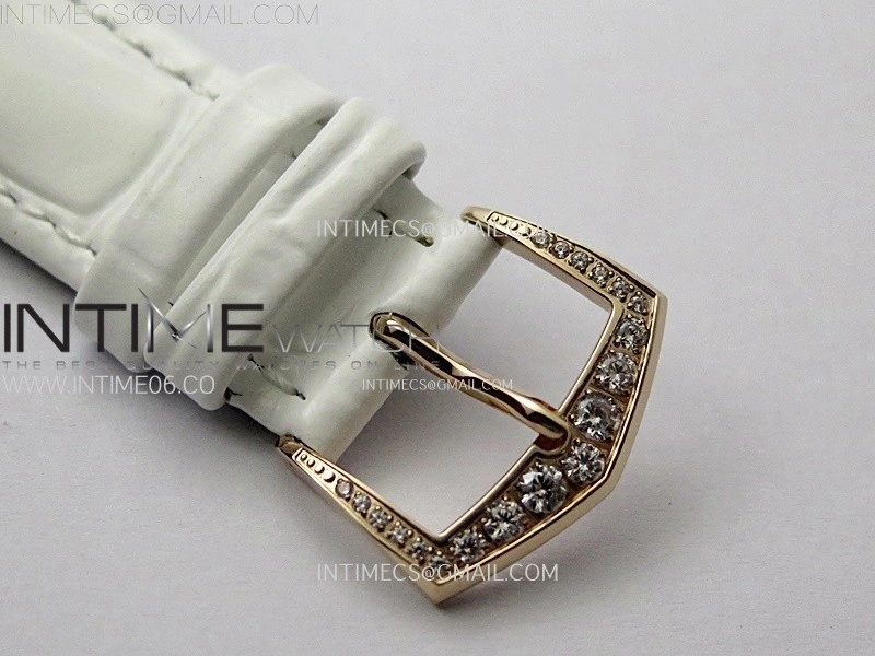 Annual Calendar 4947R Full Paved Diamonds N1F Best Edition White MOP Dial on White Leather Strap A324