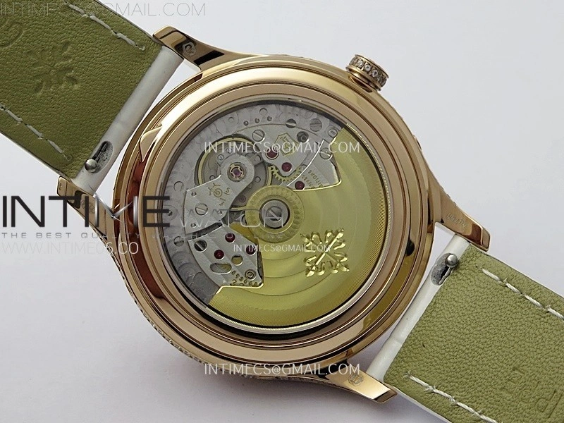 Annual Calendar 4947R Full Paved Diamonds N1F Best Edition White MOP Dial on White Leather Strap A324