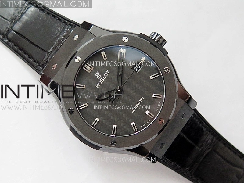 Classic Fusion 42mm Ceramic JJZF 1:1 Best Edition Black Carbon Dial On Black Gummy Strap
