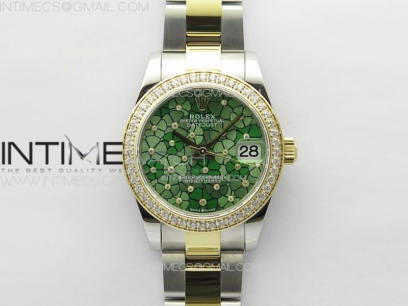 DateJust 31mm 278274 904L SS YG Crystals Bezel GMF Best Edition Green Flowers Crystals Dial on 904L SS YG Oyster Bracelet A2824