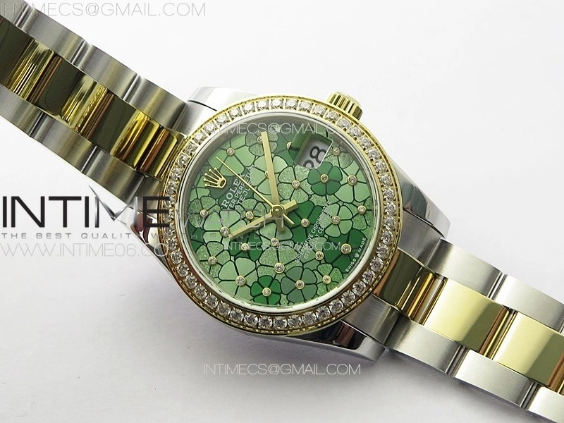 DateJust 31mm 278274 904L SS YG Crystals Bezel GMF Best Edition Green Flowers Crystals Dial on 904L SS YG Oyster Bracelet A2824
