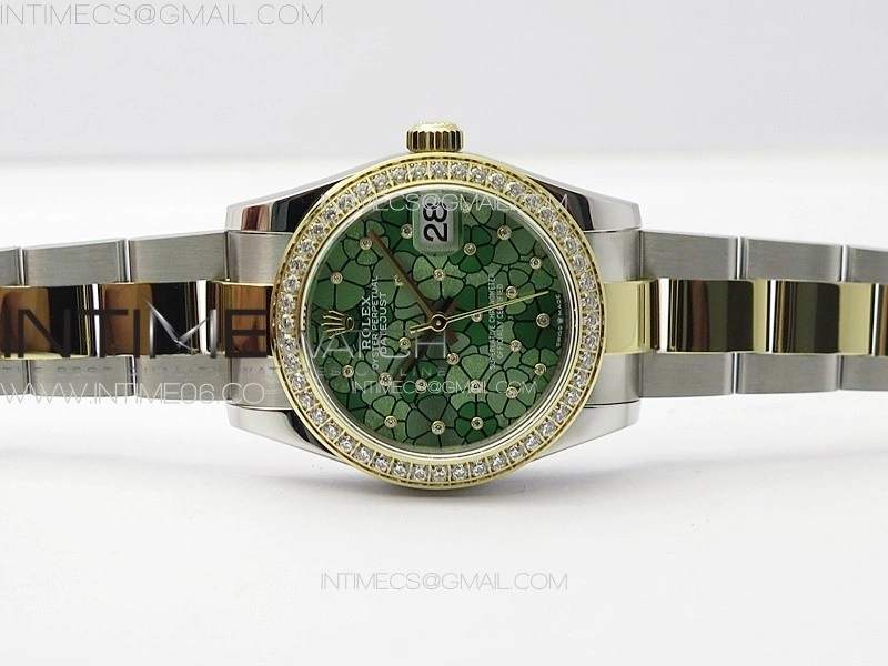 DateJust 31mm 278274 904L SS YG Crystals Bezel GMF Best Edition Green Flowers Crystals Dial on 904L SS YG Oyster Bracelet A2824