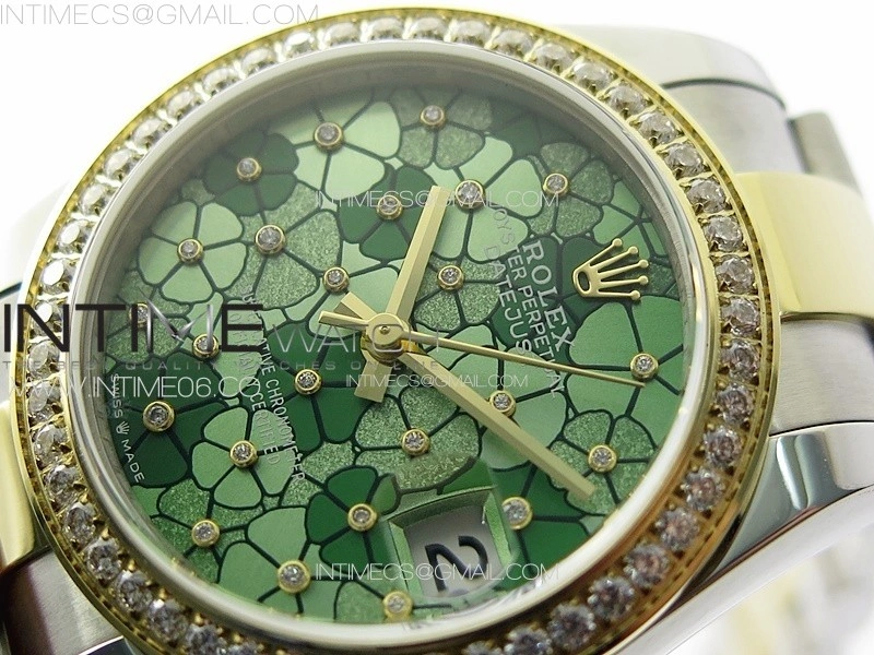 DateJust 31mm 278274 904L SS YG Crystals Bezel GMF Best Edition Green Flowers Crystals Dial on 904L SS YG Oyster Bracelet A2824