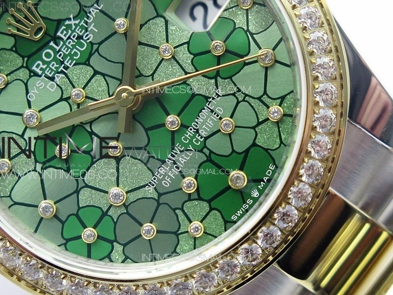 DateJust 31mm 278274 904L SS YG Crystals Bezel GMF Best Edition Green Flowers Crystals Dial on 904L SS YG Oyster Bracelet A2824