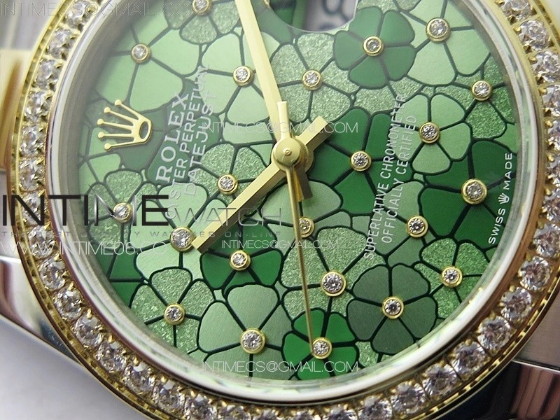 DateJust 31mm 278274 904L SS YG Crystals Bezel GMF Best Edition Green Flowers Crystals Dial on 904L SS YG Oyster Bracelet A2824