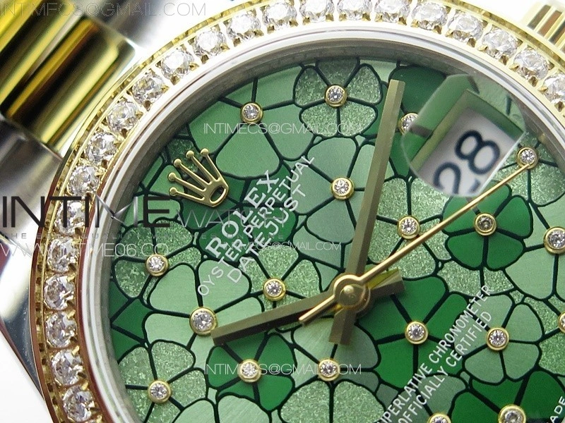 DateJust 31mm 278274 904L SS YG Crystals Bezel GMF Best Edition Green Flowers Crystals Dial on 904L SS YG Oyster Bracelet A2824