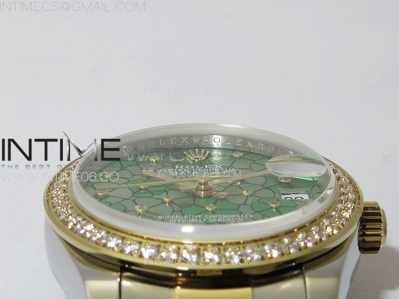 DateJust 31mm 278274 904L SS YG Crystals Bezel GMF Best Edition Green Flowers Crystals Dial on 904L SS YG Oyster Bracelet A2824