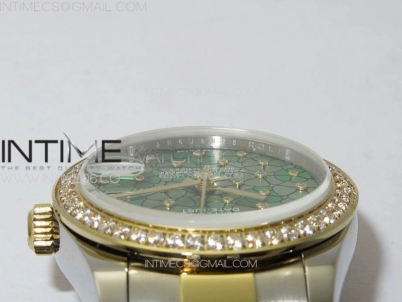 DateJust 31mm 278274 904L SS YG Crystals Bezel GMF Best Edition Green Flowers Crystals Dial on 904L SS YG Oyster Bracelet A2824